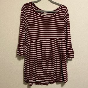 Chic Soul Striped Maroon Babydoll Top